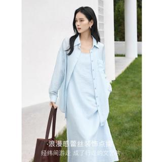 DUIBAI 春秋莱赛尔镂空女式衬衫连衣裙套装气质宽松两件套