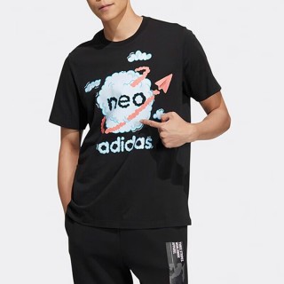 adidas NEO短袖男女秋季圆领透气休闲健身训练运动衫跑步T恤