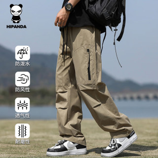 你好熊猫 户外休闲裤男2026新款潮牌拼接设计男潮机能工装冲锋裤男 卡其色 常规 XL