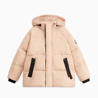 马骑顿 童装 户外风撞色拼接羽绒服 藕粉色 140