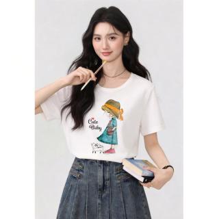 JSW//JEANS JSW JEANS 夏季上新时尚印花短袖T恤女纯棉亲肤舒适打底上衣女圆领女士体恤