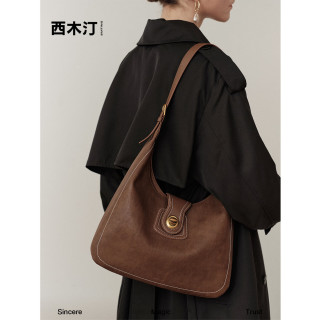 PLUS会员：西木汀 浪漫星球 托特包大容量新款轻奢牛皮单肩包女高级感 女神节礼物 咖色/黑色