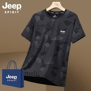 JEEP SPIRIT 冰丝短袖t恤男士夏季超薄款体恤速干透气上衣夏天冰感打球穿衣服T 黑色 M