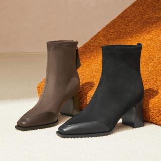 百思图 女士时尚通勤弹力靴 加绒可选