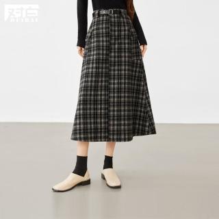 DUIBAI 秋冬摩登复古美拉德撞色格纹通勤毛呢裙子女式半身裙