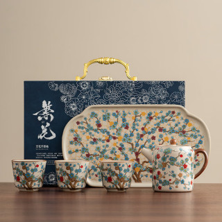 景盏景德镇工艺汝窑金梅直身壶功夫茶具单个泡茶壶2025新款陶瓷一人用