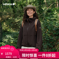 乐飞叶 户外短款廓形冲锋衣女 春秋连帽防水防风抽绳外套LFJA6AS62 深棕DW 40 170/74A