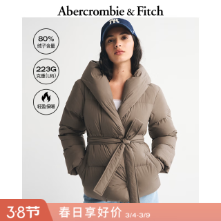 Abercrombie & Fitch 美式复古抗风抗水加厚系带连帽羽绒服外套25秋冬女装144-5238 棕色 M (165/96A)