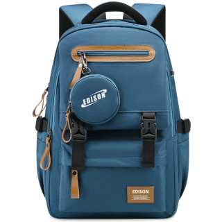 爱迪生发明家 初中生书包男减负护脊新潮高中学生女大容量双肩背包 K072F-2蓝色