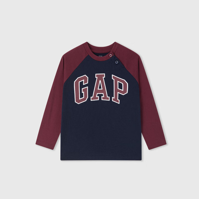 Gap 男女童春纯棉撞色插肩长袖T恤儿童装644667 红蓝拼接
