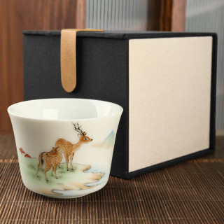 易信 甜白品茗杯-鹿慕溪水