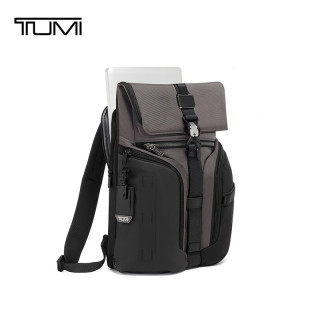 TUMI 弹道尼龙翻盖双肩包 炭黑色