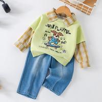婴尚 26春男童套装儿童婴幼童假两件拼接POLO领卫衣牛仔裤两件套