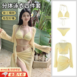 昙蓓漫 泳衣分体女性感纯欲比基尼海边沙滩裙显瘦高级感泳装带胸垫四件套 分体泳衣四件套 均码