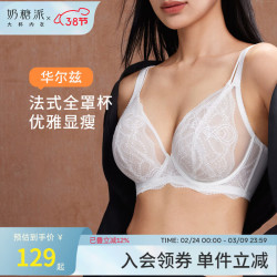 奶糖派 华尔兹法式全罩杯软钢圈大胸显瘦蕾丝透气内衣文胸女送女友 白色 80C