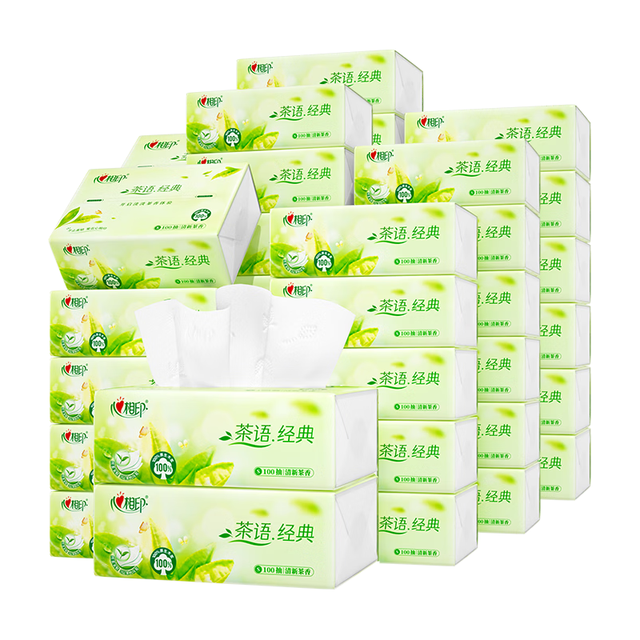 移动端、京东百亿补贴：心相印 抽纸 茶语经典100抽48包S码 面纸巾 大箱销售