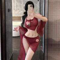 Fee et moi/霏慕 性感透视 女士情趣内衣套装+肚兜+绑带裙+披帛