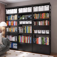 峰阳货架 黑色书架 围栏置物架 落地式多层家用碳钢带护栏收纳架子 单独买柜门