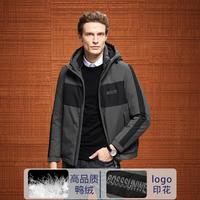 博斯绅威 BOSSSUNWEN 冬季推荐舒适保暖拼色时尚百搭精致印花连帽羽绒服