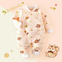 巴布豆 婴儿连体衣男女小宝宝冬天120g夹棉婴幼衣服