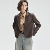 BADGLEY MISCHKA 春装酷飒廓形简约剪裁西装皮衣外套短款上衣