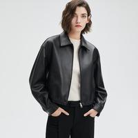 BADGLEY MISCHKA 女外套春季时尚翻领简约真皮皮夹克机车服外套