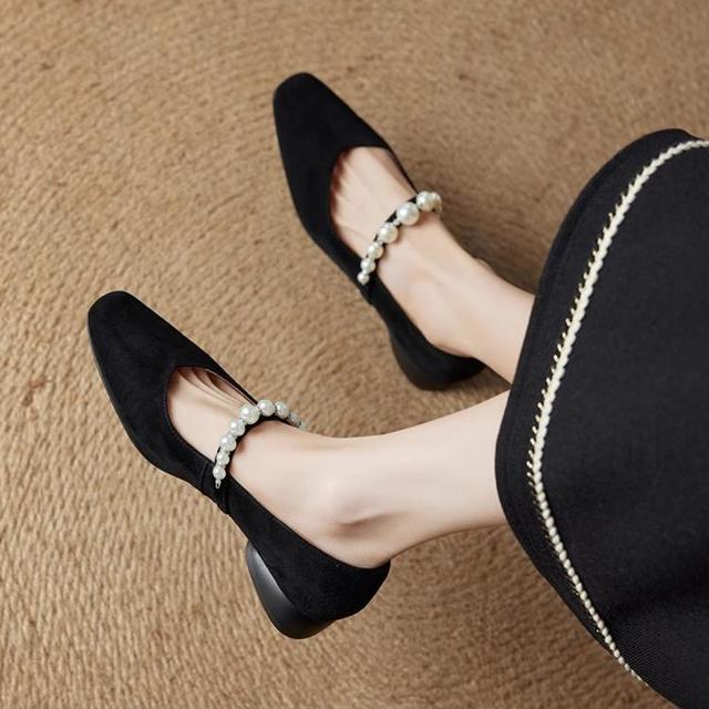 金狐狸 玛丽珍鞋女2026春夏新款方头浅口珍珠高级感通勤鞋单鞋女鞋