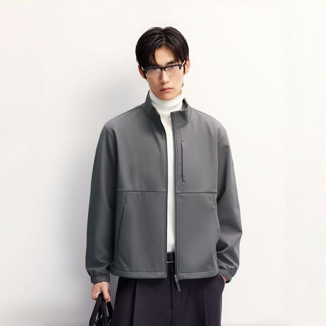 杰克琼斯 春季软壳立领防泼水户外夹克 E00烟熏珍珠