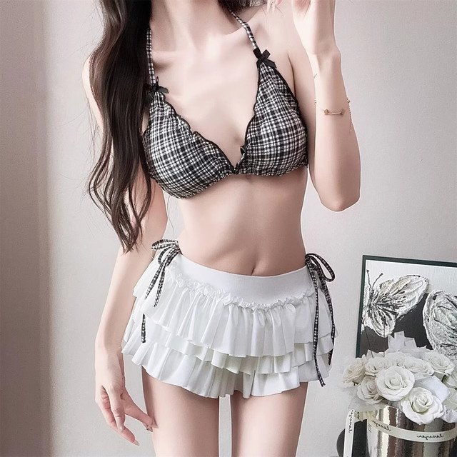 安与·洛施琪 ANU&LOSHQI 安与·洛施琪 性感纯欲风复古格子比基尼三件套