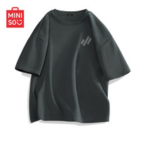 移动端、京东百亿补贴：名创优品 男士夏季纯棉正肩体恤 深灰 M