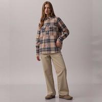 ZARA 女式日系古着风撞色格纹翻领长袖休闲衬衫式外套