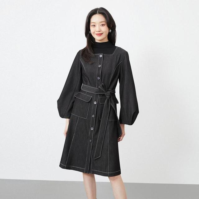 VERO MODA 春秋立体剪裁捏褶灯笼袖优雅连衣裙