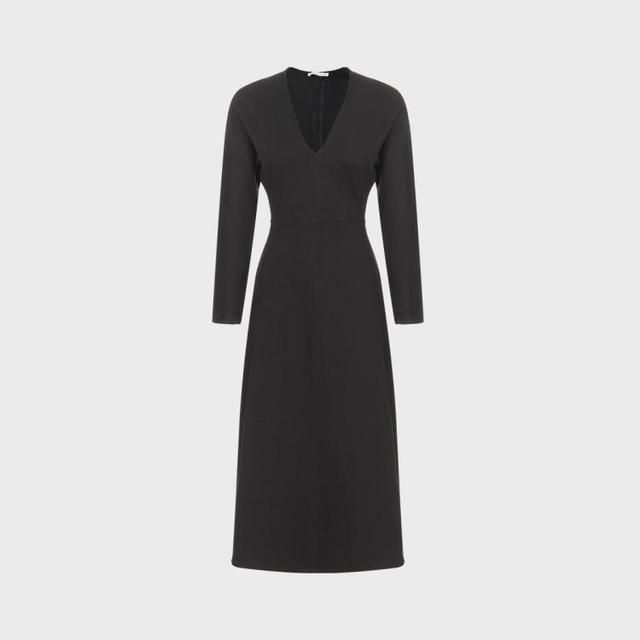 ZARA 极简慵懒风 女士V领长袖连衣裙