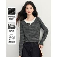 熙世界sllsky 熙世界 春秋韩系百搭柔软细腻假两件圆领T恤