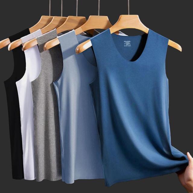 莫代尔 男士冰丝背心无痕无袖弹力宽肩春夏薄款打底男背心