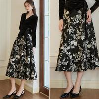 Roey s house 罗衣魔衣春装复古提花高腰半身裙女优雅花色大摆中长裙
