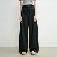 迪赛尼斯 秋季通勤百搭宽松直筒裤气质藏青高腰休闲裤女