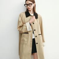 迪赛尼斯 通勤风简约纯色长袖翻领休闲风衣外套女