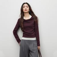 朗文斯汀 2026春季新款小众设计感假两件上衣挂脖一字领针织衫