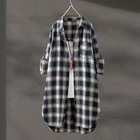SPECIAL 春夏新女士时尚宽松中长格子衬衣有大码