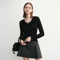 迪赛尼斯 秋季法式复古荡领上衣通勤气质长袖T恤女