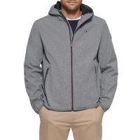 Tommy Hilfiger 汤米·希尔费格 男士连帽软壳夹克 防水透气 轻量化户外运动外套 抓绒内衬杂灰色 中号