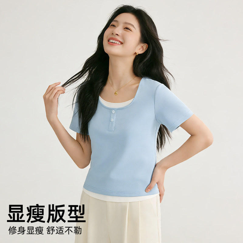  SNOWFLYING/雪中飞 假两件设计 女士短袖T恤