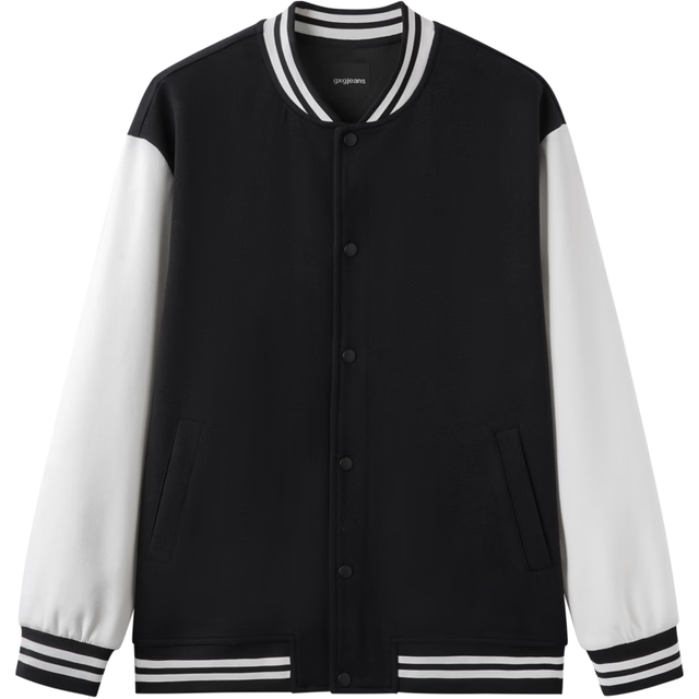 gxgjeans 【限时五折】 美式撞色拼接休闲宽松棒球服夹克 黑色