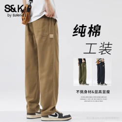班尼路 S&K系列秋季裤子工装裤宽松直筒加绒加厚休闲阔腿美式纯棉长裤子