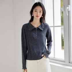 茵曼 26年春季纯色简约百搭休闲翻领长袖女时尚宽松显瘦落肩袖上衣女