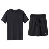 京东京造 跑步运动套装超透气速干T恤短裤组合装 黑色 2XL 黑色+黑色