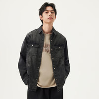 gxgjeans 男装 黑色分割设计时尚水洗翻领牛仔夹克外套男25春新品 黑色 M (170)