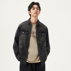 gxgjeans 男装 黑色分割设计时尚水洗翻领牛仔夹克外套男25春新品 黑色 M (170)