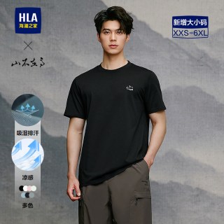 海澜之家 凉感 短袖T恤 175/92A 吸湿刺绣-黑色1X